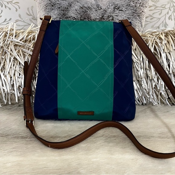 Vera Bradley Handbags - VERA BRADLEY Sky Clover Preppy Poly Molly Crossbody Bag Navy Green Repellant